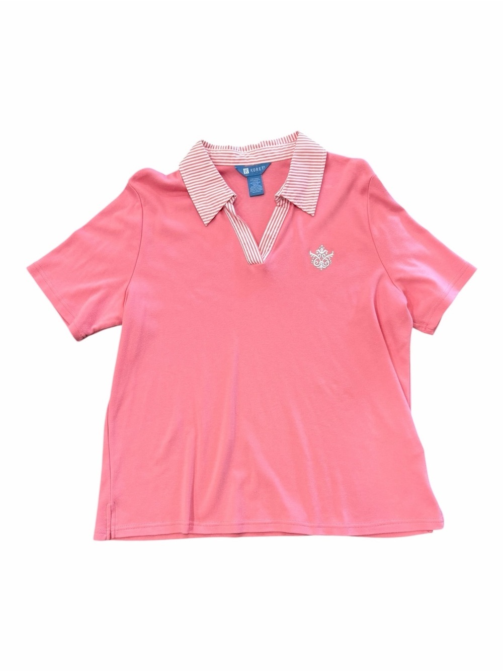 Koret Pink Golf Polo Shirt with Striped Collar and Embroidery Detail XL